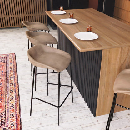 Servos Modern Barstool with Upholstered Leather Seat and Powder Coated Iron Frame Set of 2 - Elax Furniture