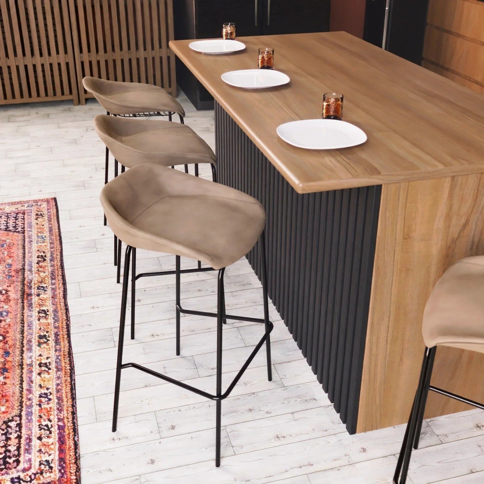 Servos Modern Barstool with Upholstered Faux Leather Seat and Powder Coated Iron Frame - Elax Furniture