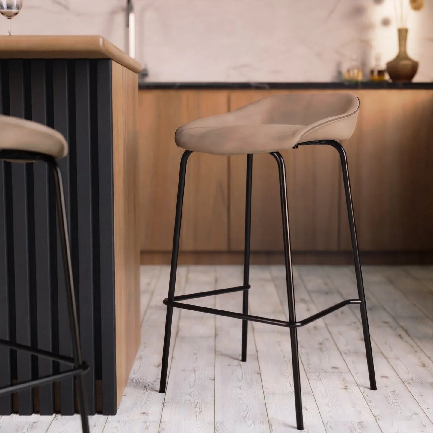 Servos Modern Barstool with Upholstered Faux Leather Seat and Powder Coated Iron Frame - Elax Furniture
