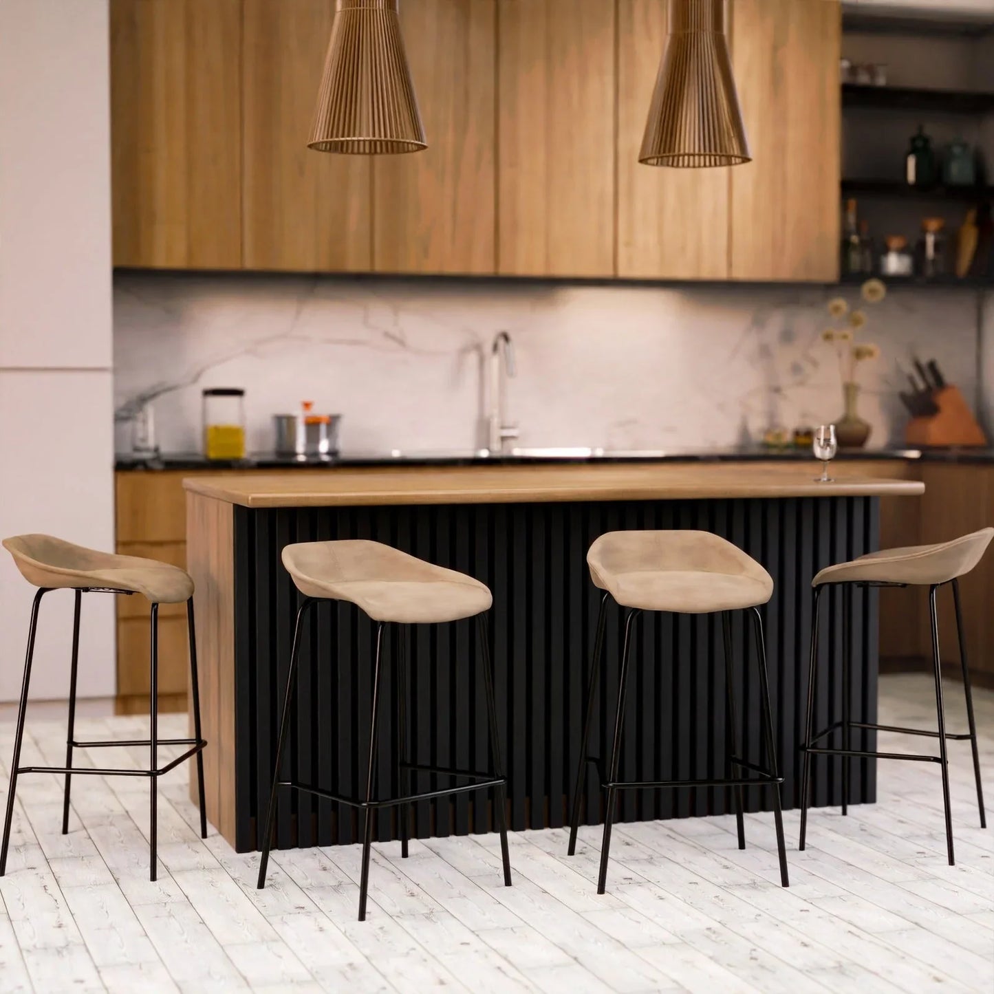 Servos Modern Barstool with Upholstered Faux Leather Seat and Powder Coated Iron Frame - Elax Furniture