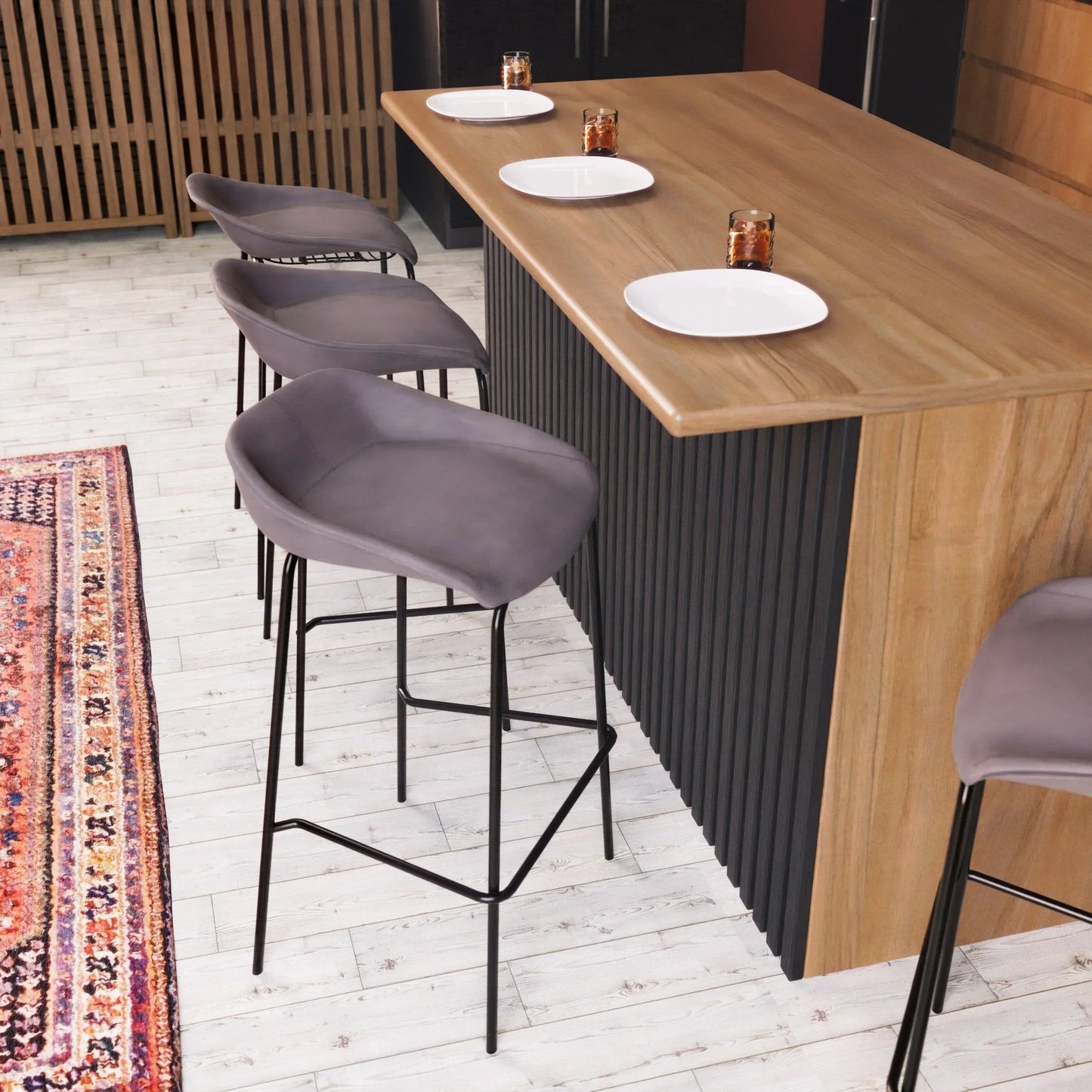 Servos Modern Barstool with Upholstered Leather Seat and Powder Coated Iron Frame Set of 2 - Elax Furniture