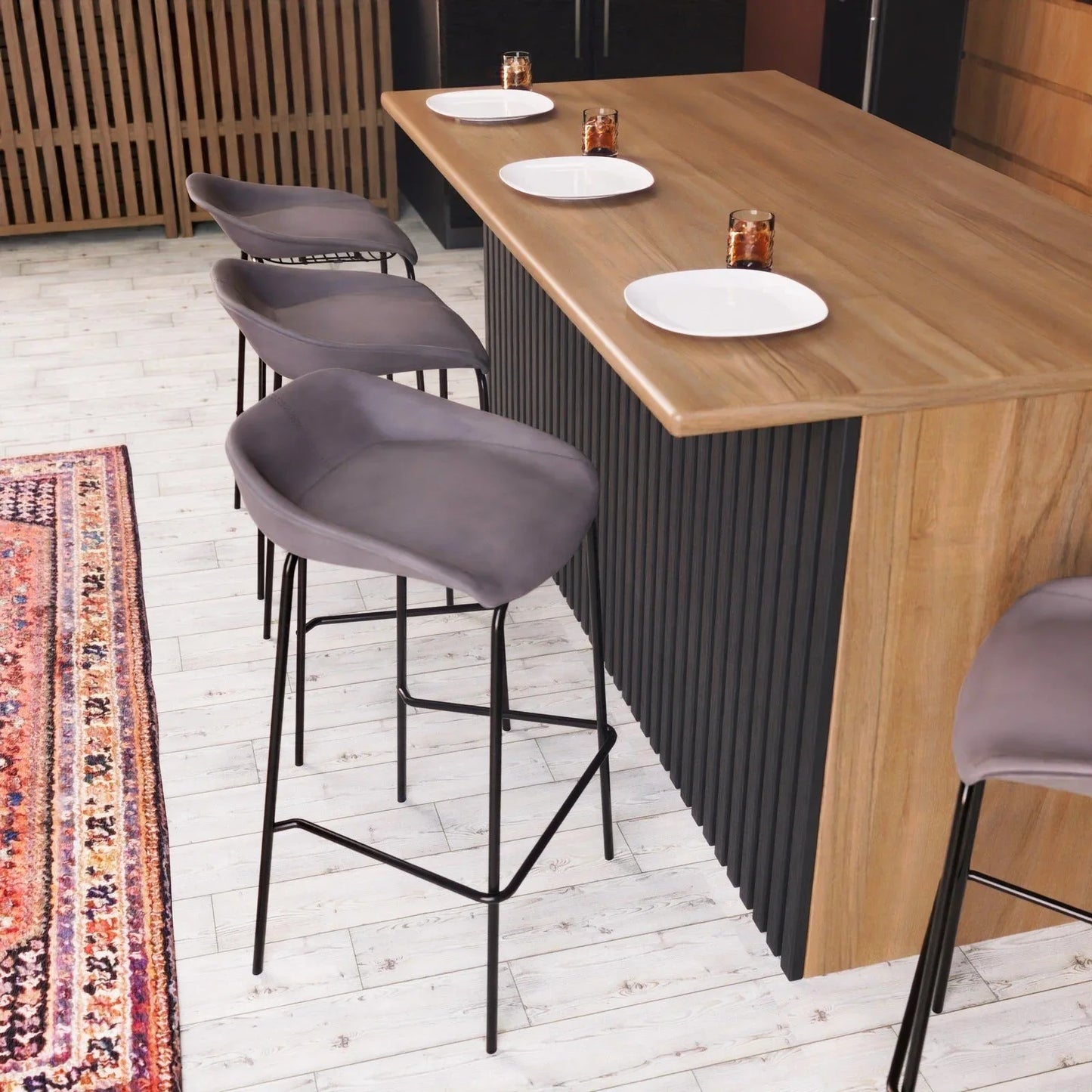 Servos Modern Barstool with Upholstered Faux Leather Seat and Powder Coated Iron Frame - Elax Furniture