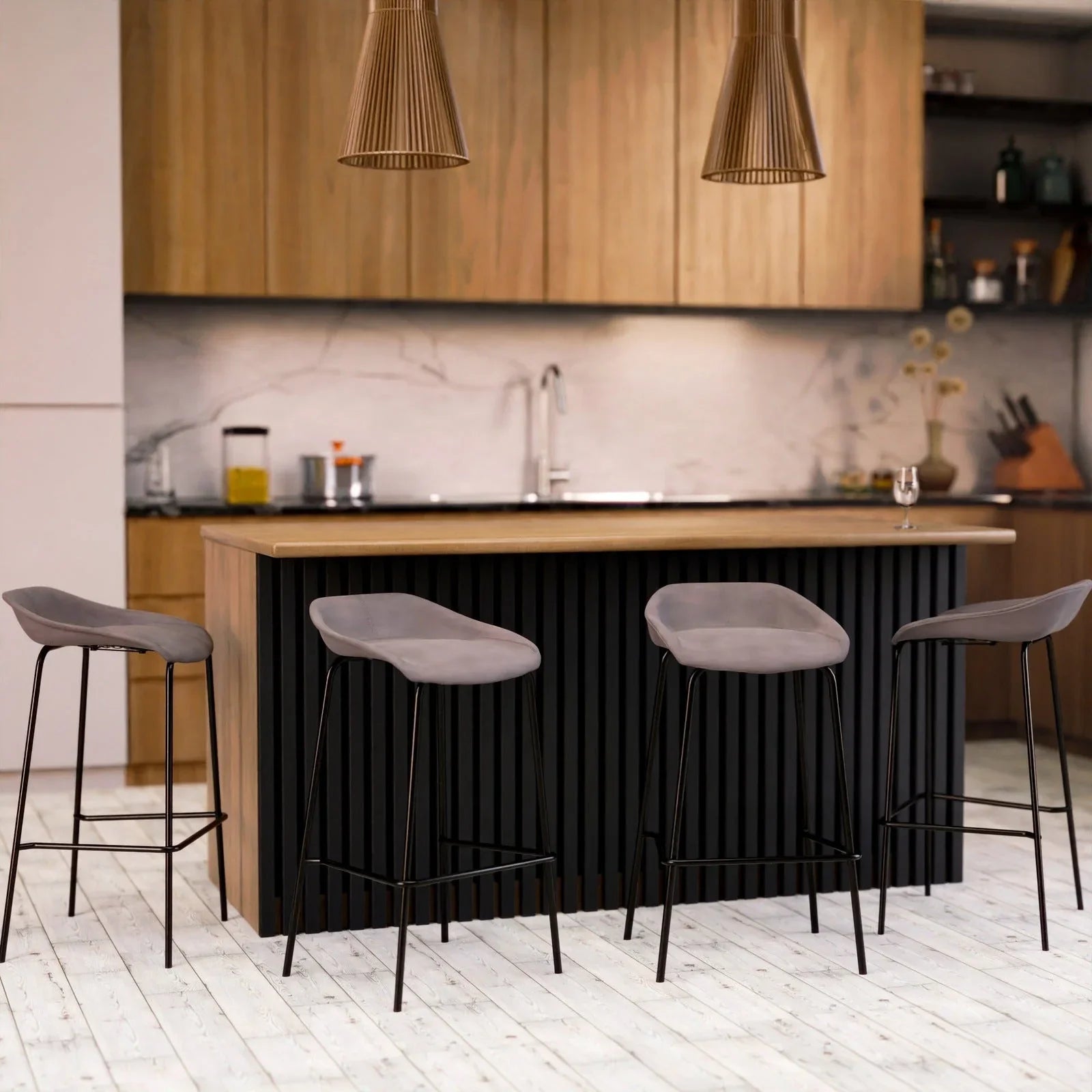 Servos Modern Barstool with Upholstered Faux Leather Seat and Powder Coated Iron Frame - Elax Furniture