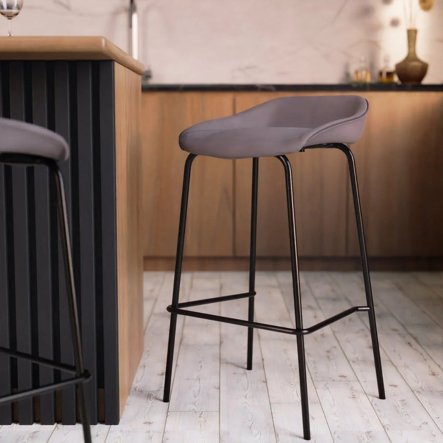 Servos Modern Barstool with Upholstered Faux Leather Seat and Powder Coated Iron Frame - Elax Furniture