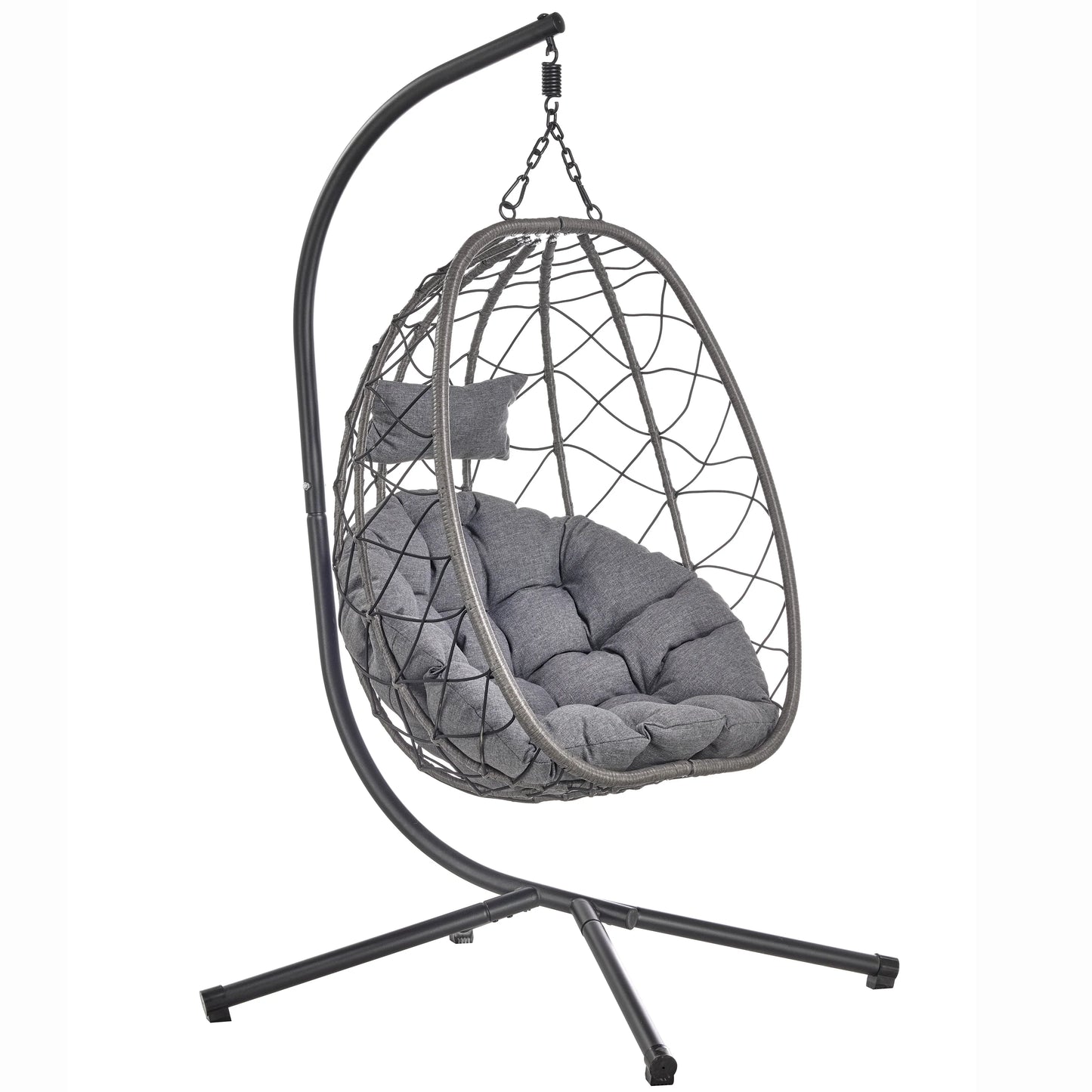 Summit Outdoor Single Person Egg Swing Chair in Grey Steel Frame With Removable Cushions - Elax Furniture