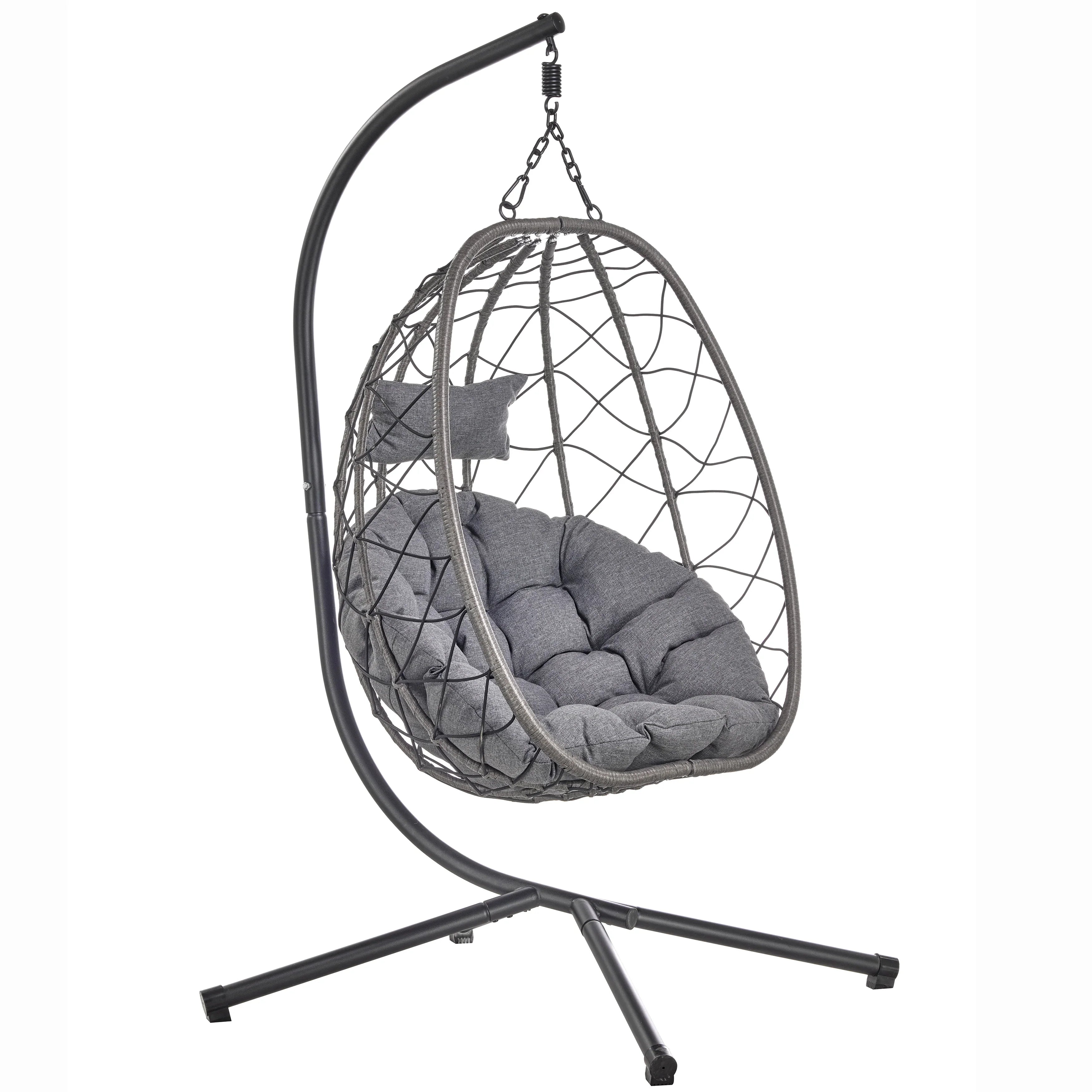 Summit Outdoor Single Person Egg Swing Chair in Grey Steel Frame With Removable Cushions - Elax Furniture