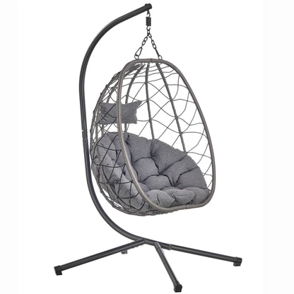 Summit Outdoor Single Person Egg Swing Chair in Grey Steel Frame With Removable Cushions - Elax Furniture