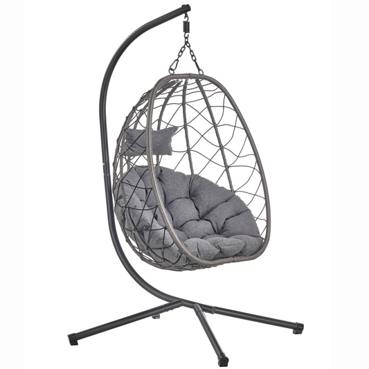 Summit Outdoor Single Person Egg Swing Chair in Grey Steel Frame With Removable Cushions - Elax Furniture
