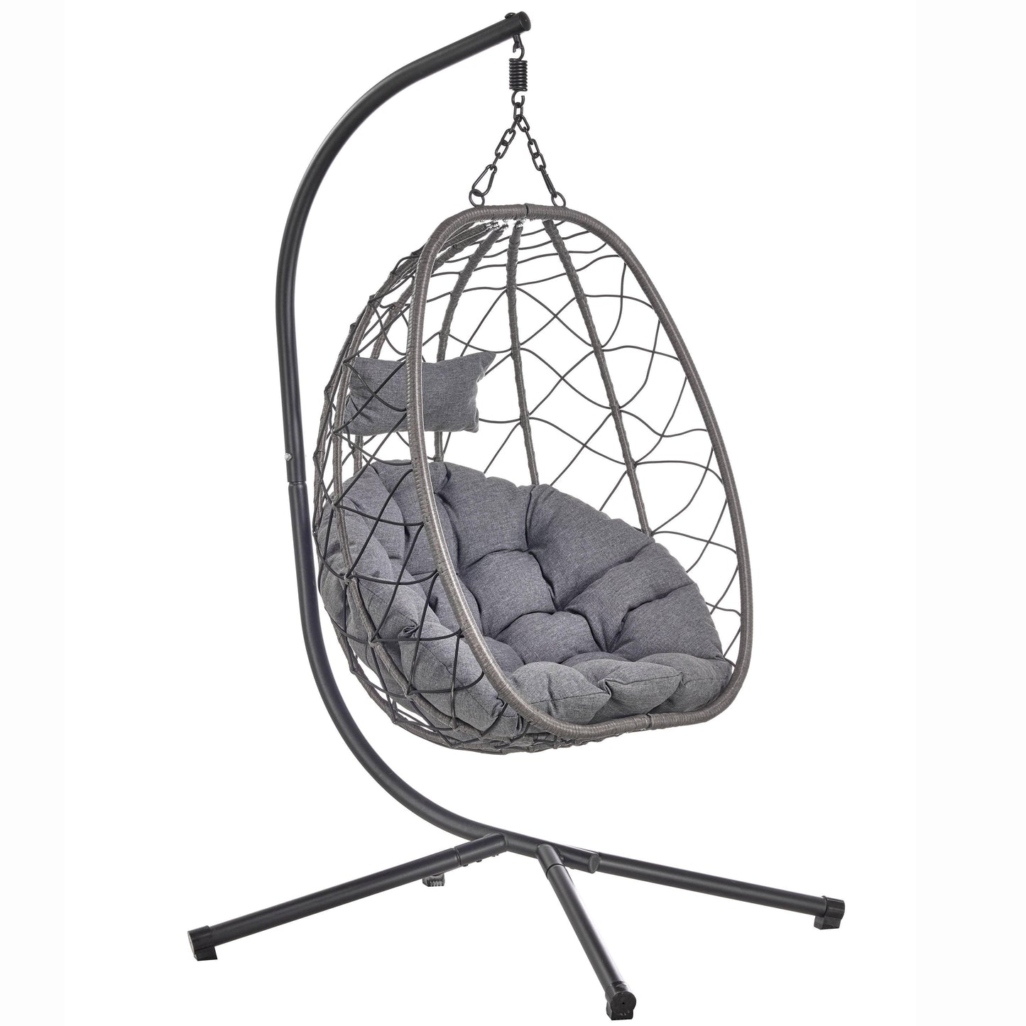 Summit Outdoor Single Person Egg Swing Chair in Grey Steel Frame With Removable Cushions - Elax Furniture