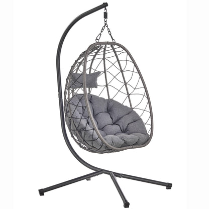 Summit Outdoor Single Person Egg Swing Chair in Grey Steel Frame With Removable Cushions - Elax Furniture