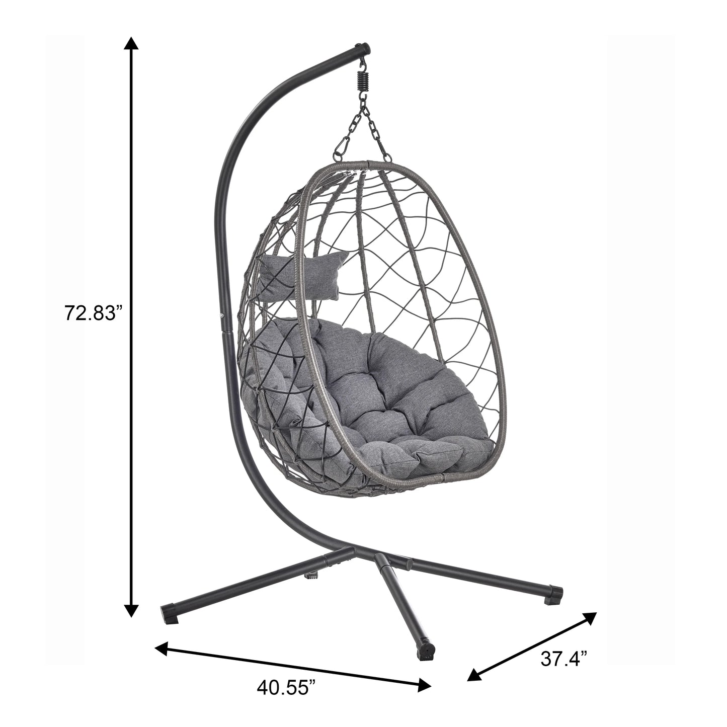Summit Outdoor Single Person Egg Swing Chair in Grey Steel Frame With Removable Cushions - Elax Furniture