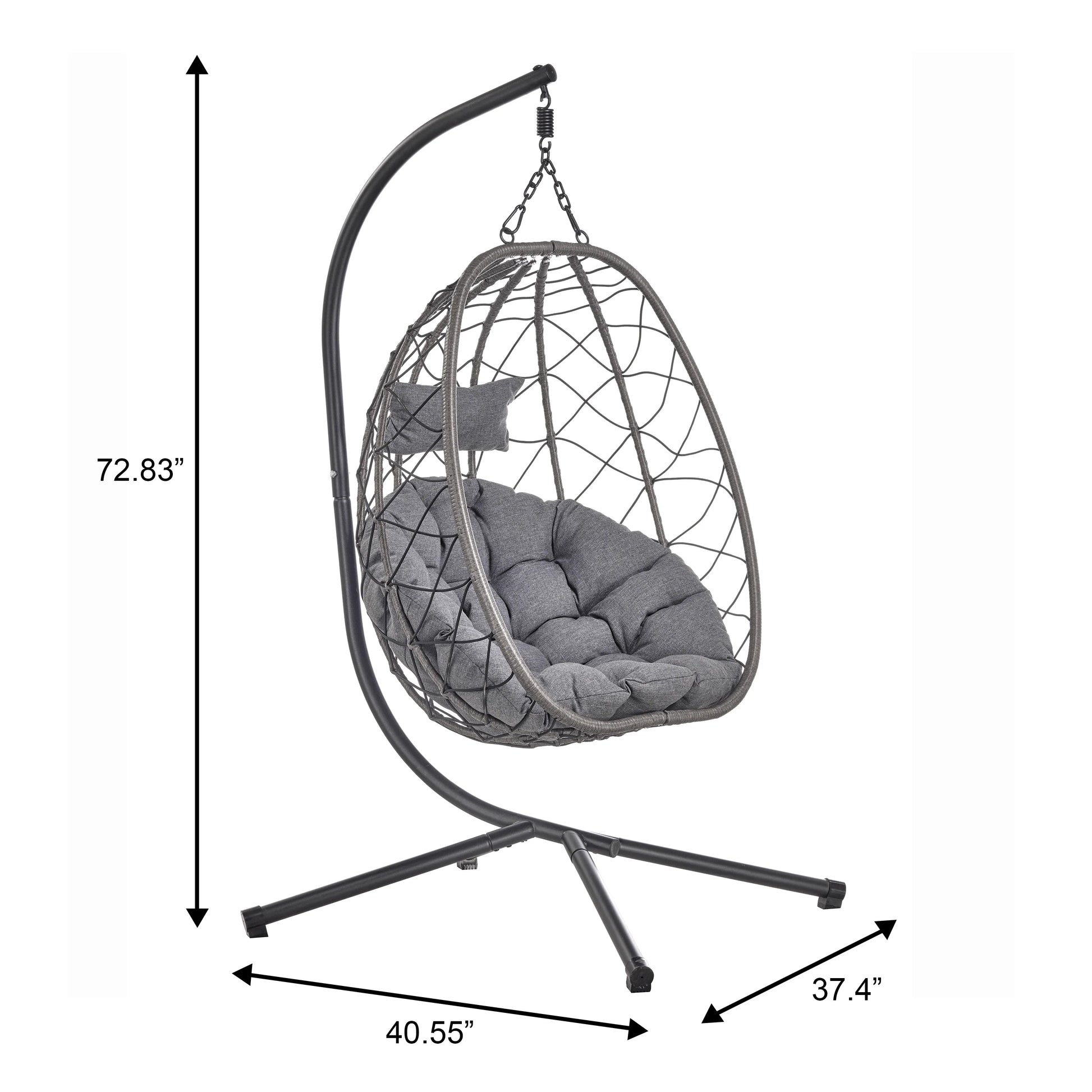 Summit Outdoor Single Person Egg Swing Chair in Grey Steel Frame With Removable Cushions - Elax Furniture