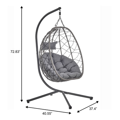 Summit Outdoor Single Person Egg Swing Chair in Grey Steel Frame With Removable Cushions - Elax Furniture