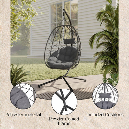 Summit Outdoor Single Person Egg Swing Chair in Grey Steel Frame With Removable Cushions - Elax Furniture