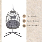 Summit Outdoor Single Person Egg Swing Chair in Grey Steel Frame With Removable Cushions - Elax Furniture