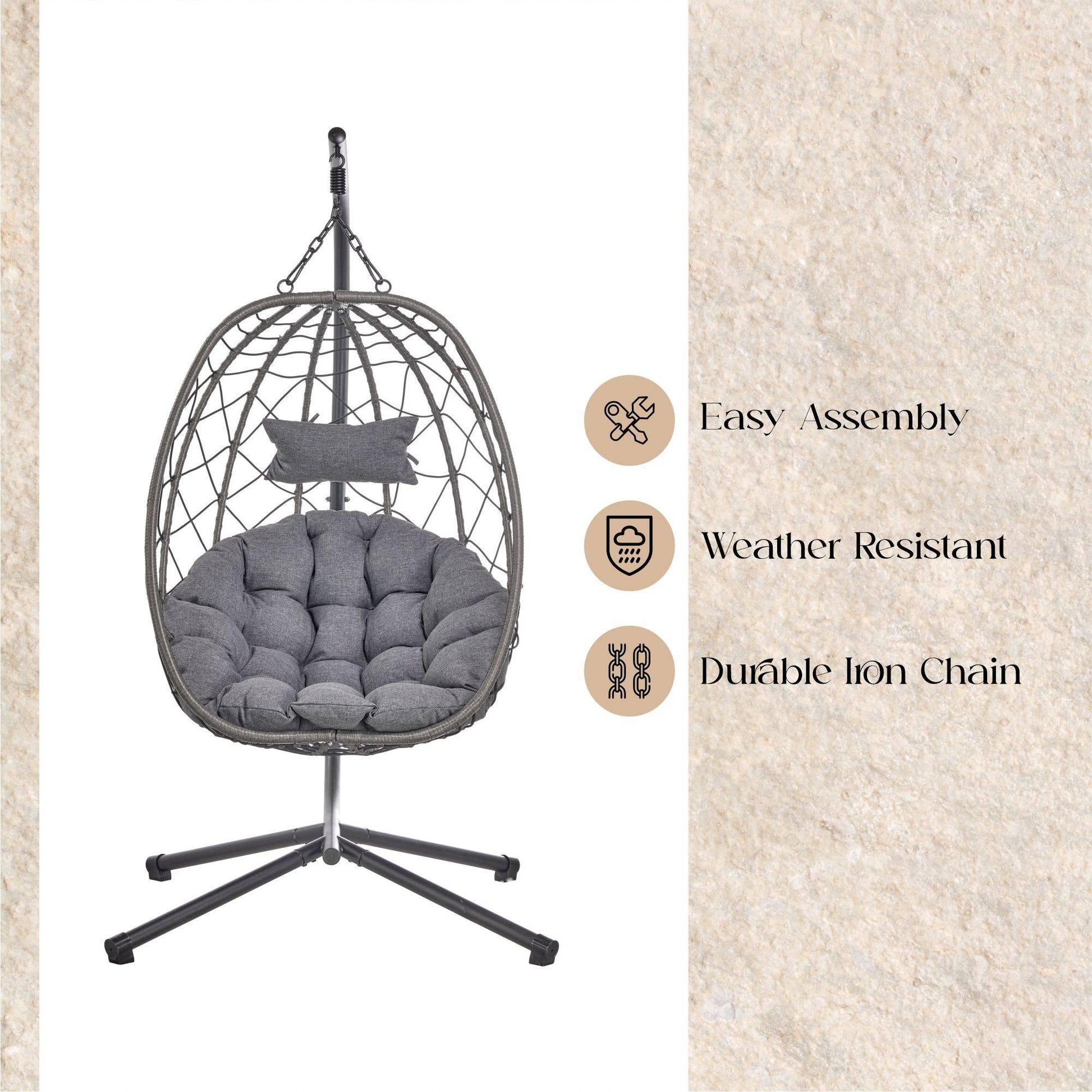 Summit Outdoor Single Person Egg Swing Chair in Grey Steel Frame With Removable Cushions - Elax Furniture