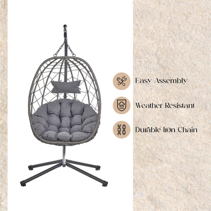 Summit Outdoor Single Person Egg Swing Chair in Grey Steel Frame With Removable Cushions - Elax Furniture