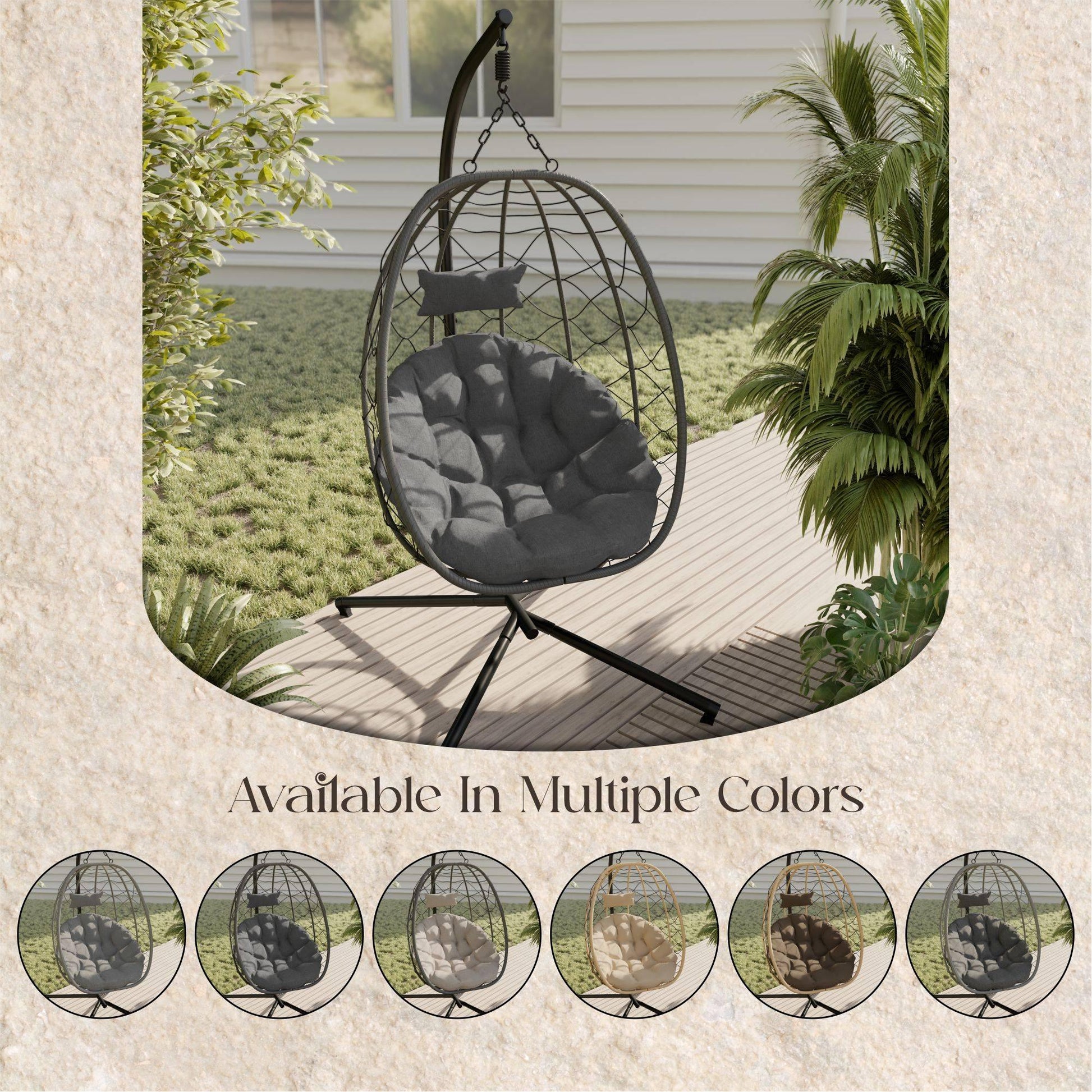 Summit Outdoor Single Person Egg Swing Chair in Grey Steel Frame With Removable Cushions - Elax Furniture