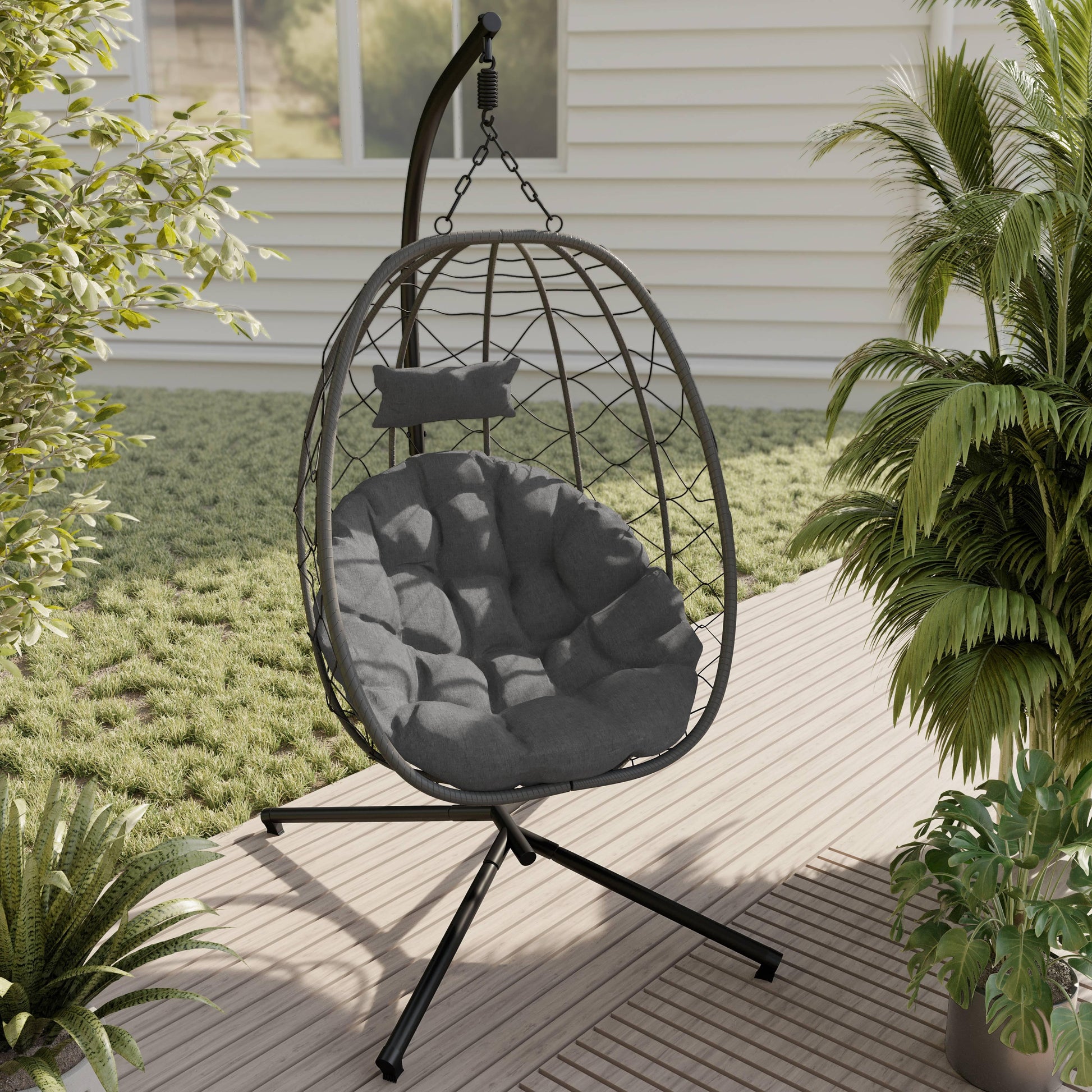 Summit Outdoor Single Person Egg Swing Chair in Grey Steel Frame With Removable Cushions - Elax Furniture