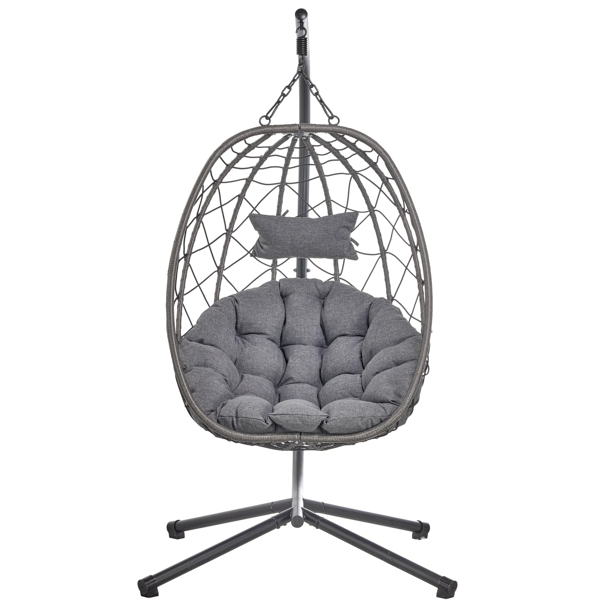 Summit Outdoor Single Person Egg Swing Chair in Grey Steel Frame With Removable Cushions - Elax Furniture