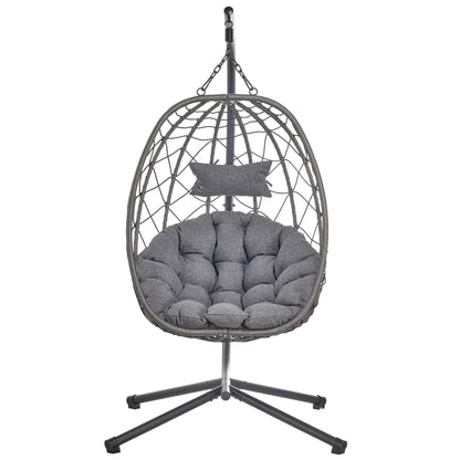 Summit Outdoor Single Person Egg Swing Chair in Grey Steel Frame With Removable Cushions - Elax Furniture