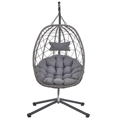 Summit Outdoor Single Person Egg Swing Chair in Grey Steel Frame With Removable Cushions - Elax Furniture