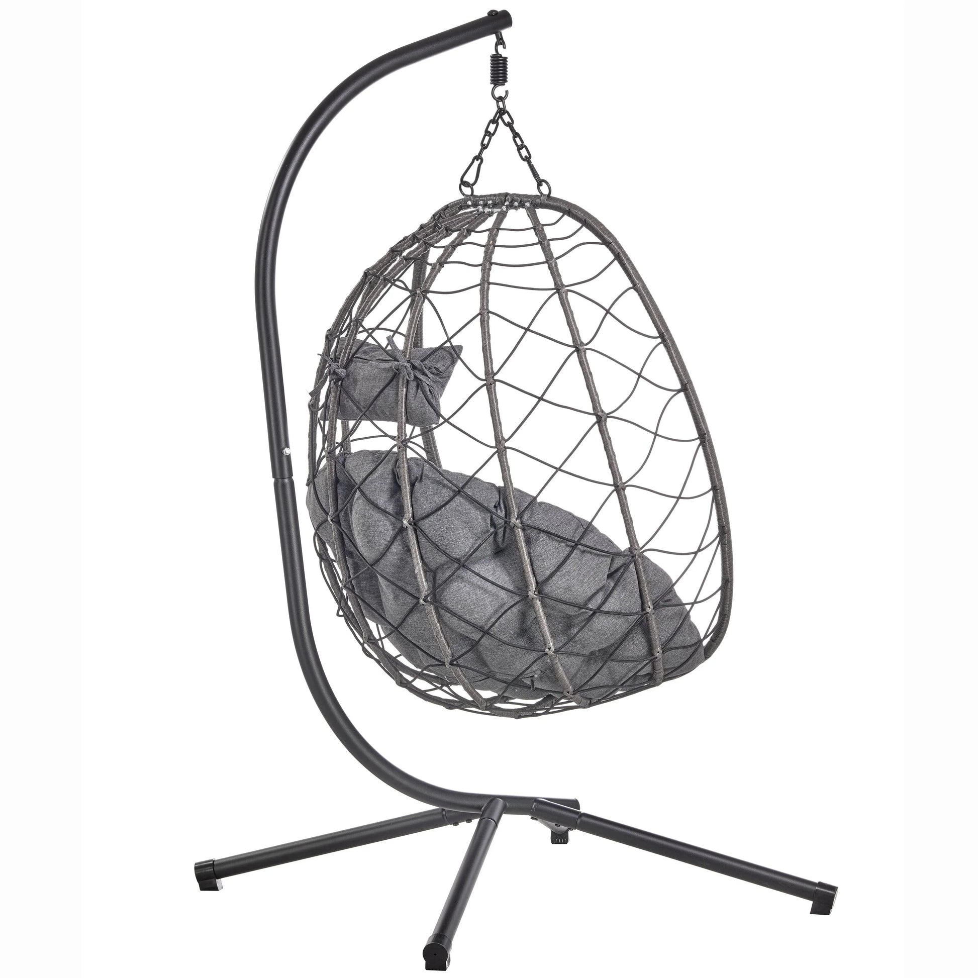 Summit Outdoor Single Person Egg Swing Chair in Grey Steel Frame With Removable Cushions - Elax Furniture