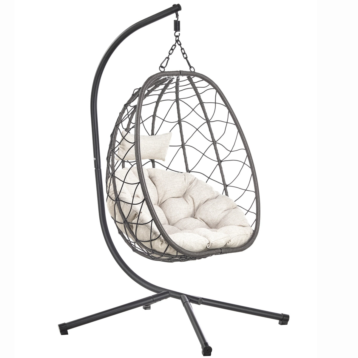 Summit Outdoor Single Person Egg Swing Chair in Grey Steel Frame With Removable Cushions - Elax Furniture