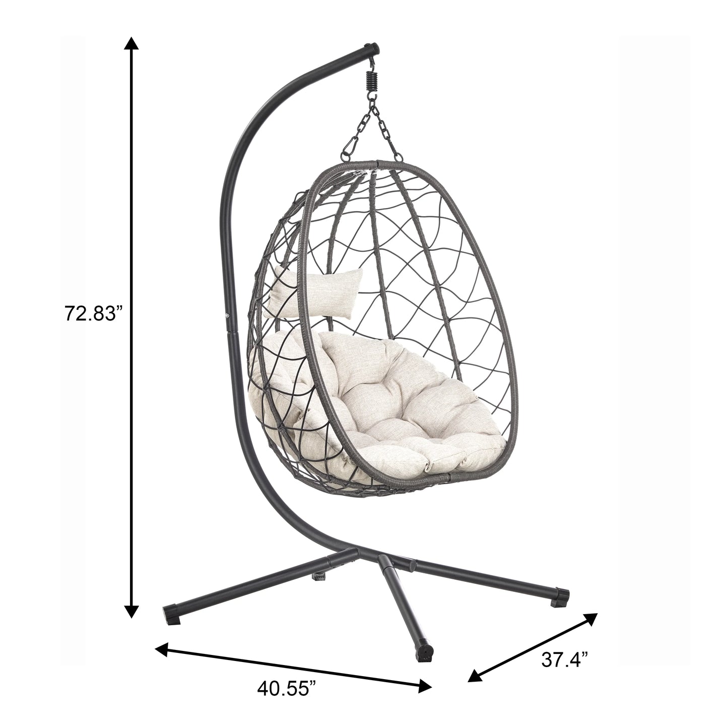 Summit Outdoor Single Person Egg Swing Chair in Grey Steel Frame With Removable Cushions - Elax Furniture