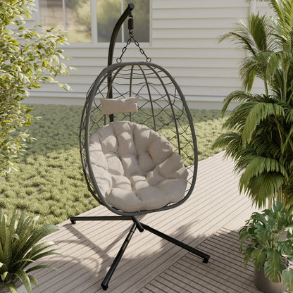 Summit Outdoor Single Person Egg Swing Chair in Grey Steel Frame With Removable Cushions - Elax Furniture