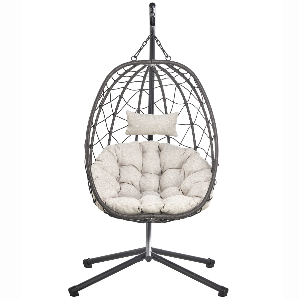 Summit Outdoor Single Person Egg Swing Chair in Grey Steel Frame With Removable Cushions - Elax Furniture