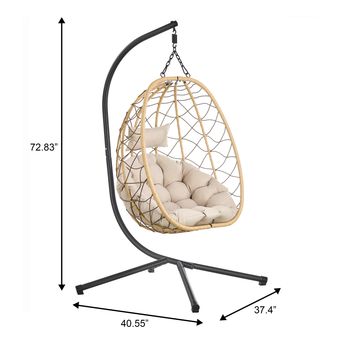 Summit Outdoor Single Person Egg Swing Chair in Grey Steel Frame With Removable Cushions - Elax Furniture