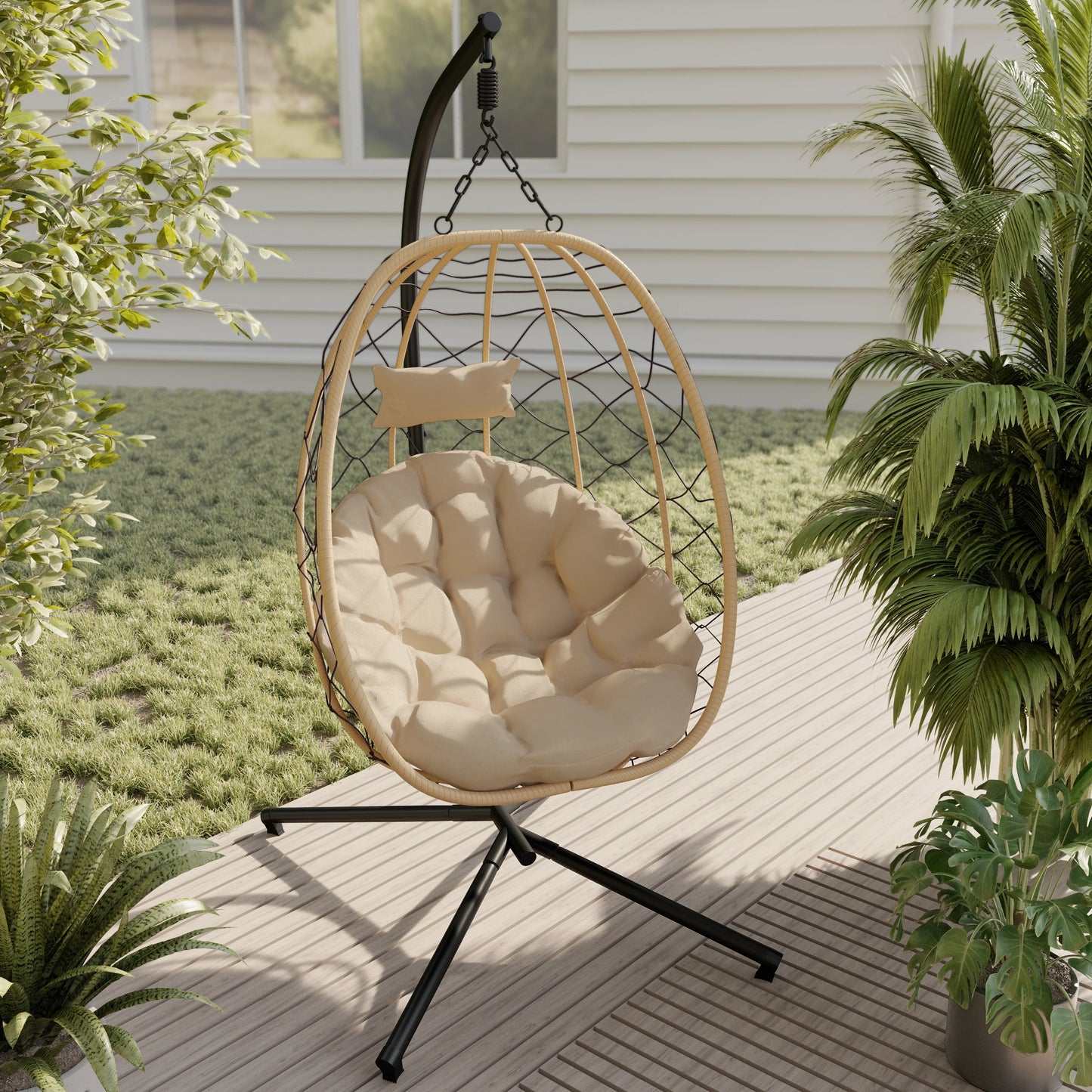 Summit Outdoor Single Person Egg Swing Chair in Grey Steel Frame With Removable Cushions - Elax Furniture