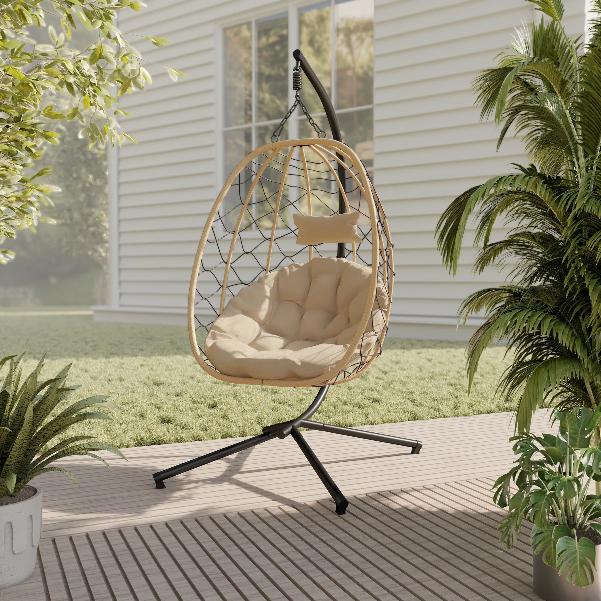 Summit Outdoor Single Person Egg Swing Chair in Grey Steel Frame With Removable Cushions - Elax Furniture