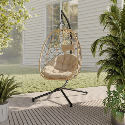 Summit Outdoor Single Person Egg Swing Chair in Grey Steel Frame With Removable Cushions - Elax Furniture