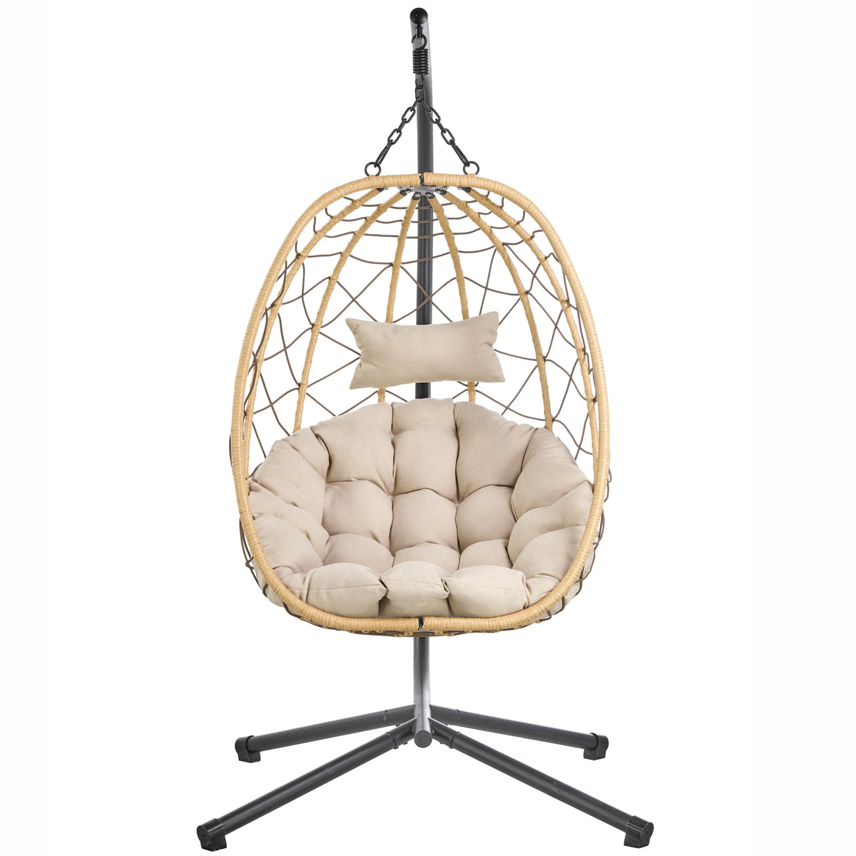 Summit Outdoor Single Person Egg Swing Chair in Grey Steel Frame With Removable Cushions - Elax Furniture