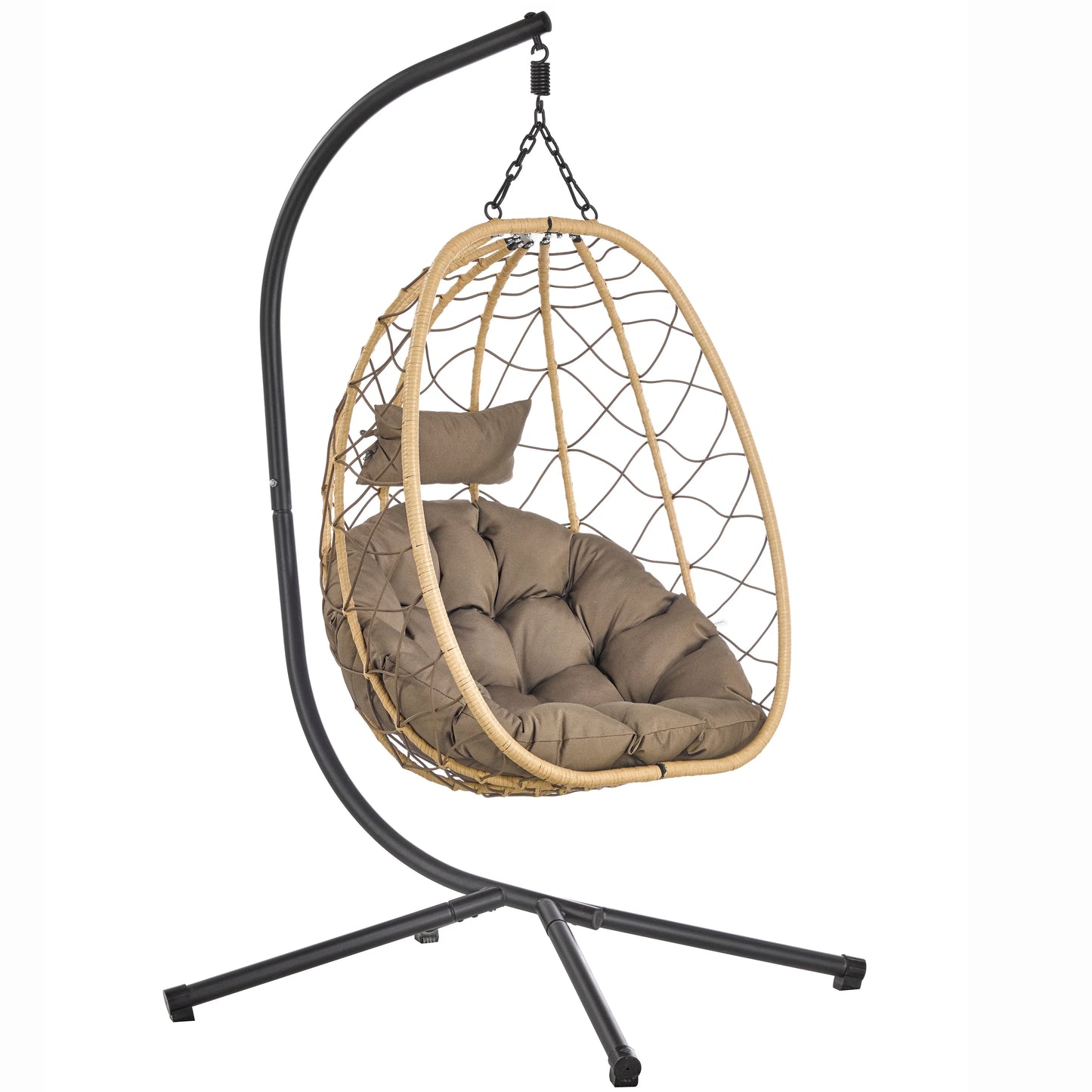 Summit Outdoor Single Person Egg Swing Chair in Grey Steel Frame With Removable Cushions - Elax Furniture