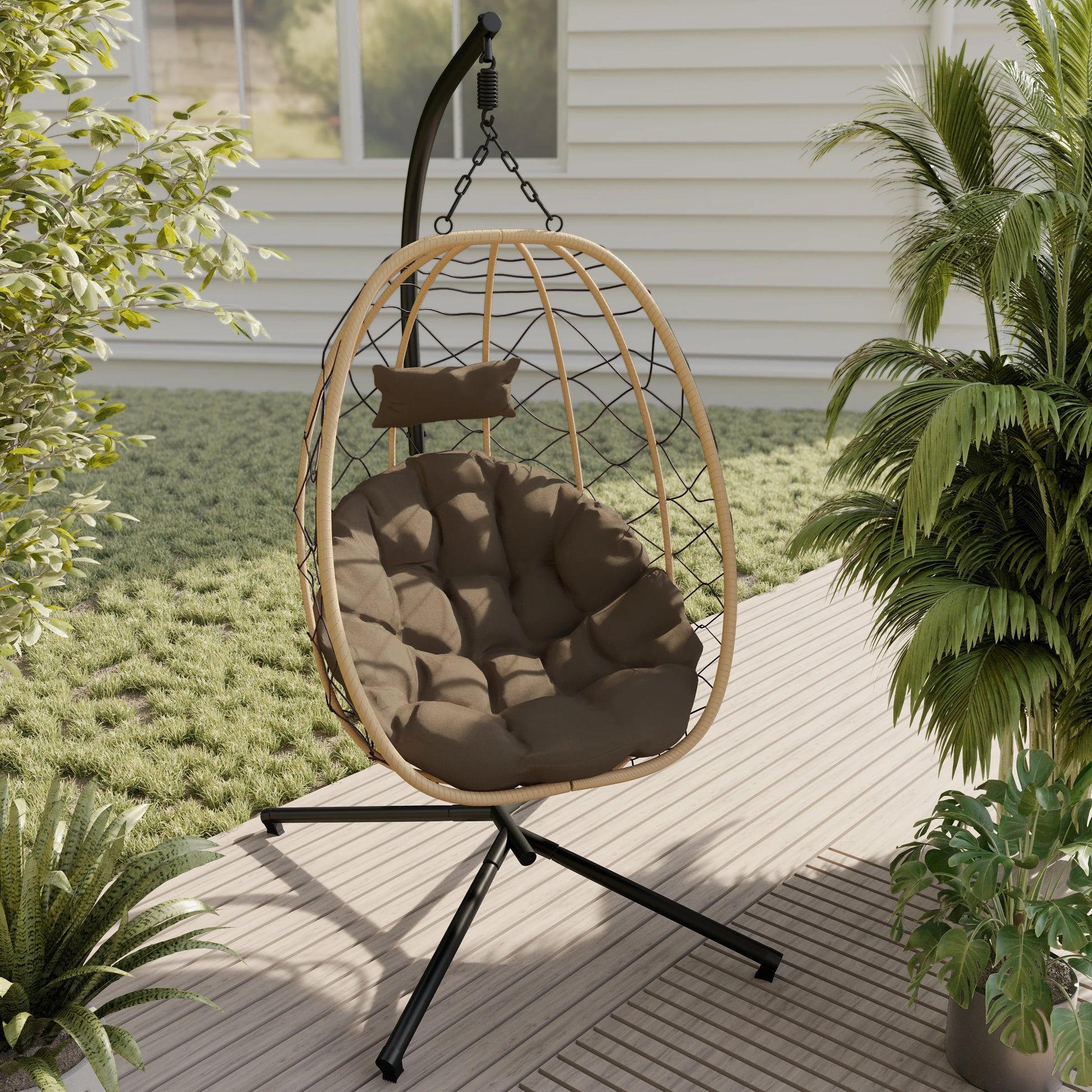 Summit Outdoor Single Person Egg Swing Chair in Grey Steel Frame With Removable Cushions - Elax Furniture