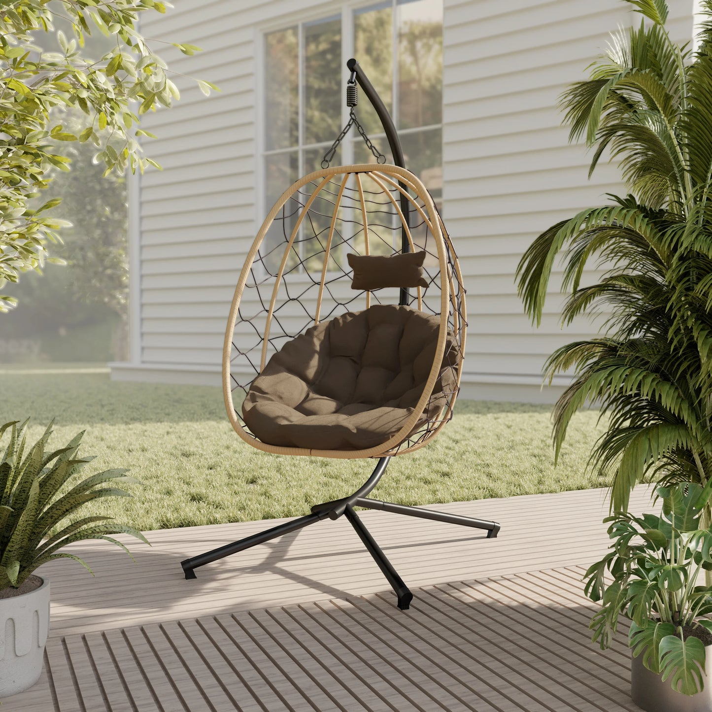 Summit Outdoor Single Person Egg Swing Chair in Grey Steel Frame With Removable Cushions - Elax Furniture
