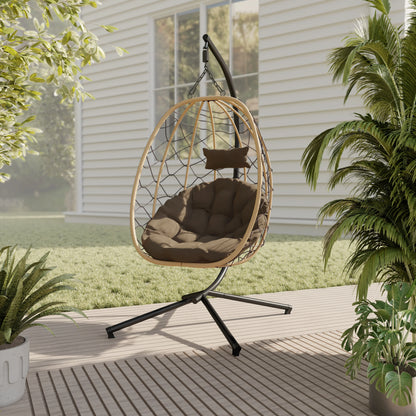 Summit Outdoor Single Person Egg Swing Chair in Grey Steel Frame With Removable Cushions - Elax Furniture