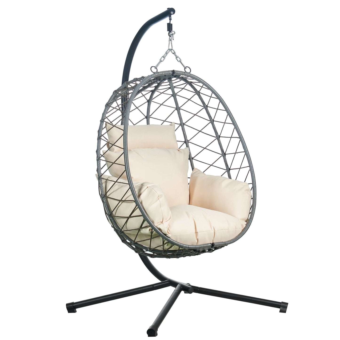 Summit Outdoor Single Person Egg Swing Chair in Grey Steel Frame With Removable Cushions - Elax Furniture