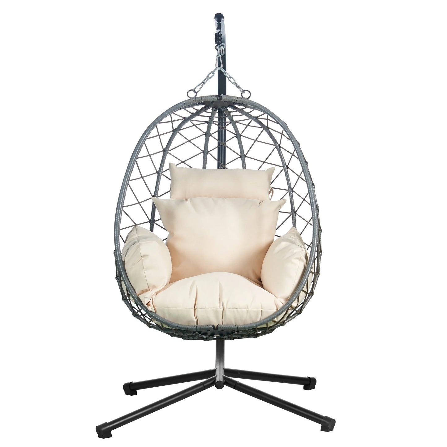 Summit Outdoor Single Person Egg Swing Chair in Grey Steel Frame With Removable Cushions - Elax Furniture