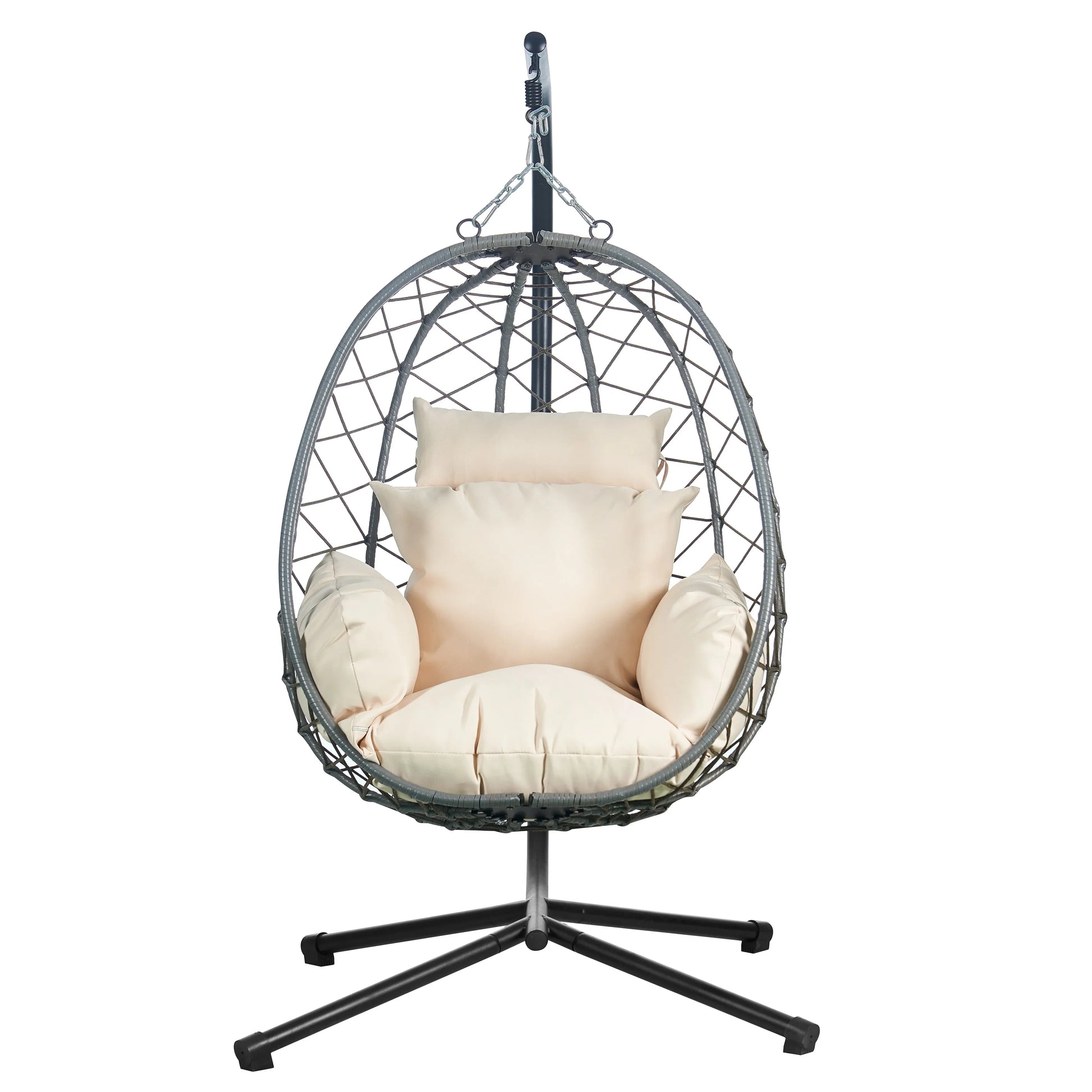 Summit Outdoor Single Person Egg Swing Chair in Grey Steel Frame With Removable Cushions - Elax Furniture