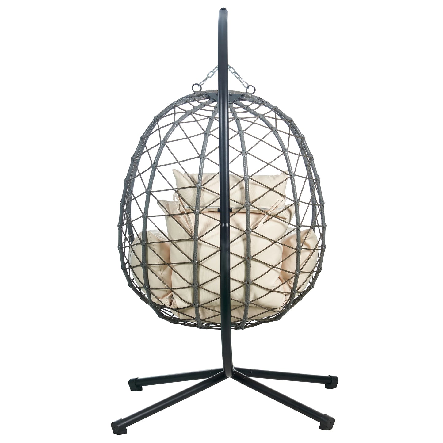 Summit Outdoor Single Person Egg Swing Chair in Grey Steel Frame With Removable Cushions - Elax Furniture