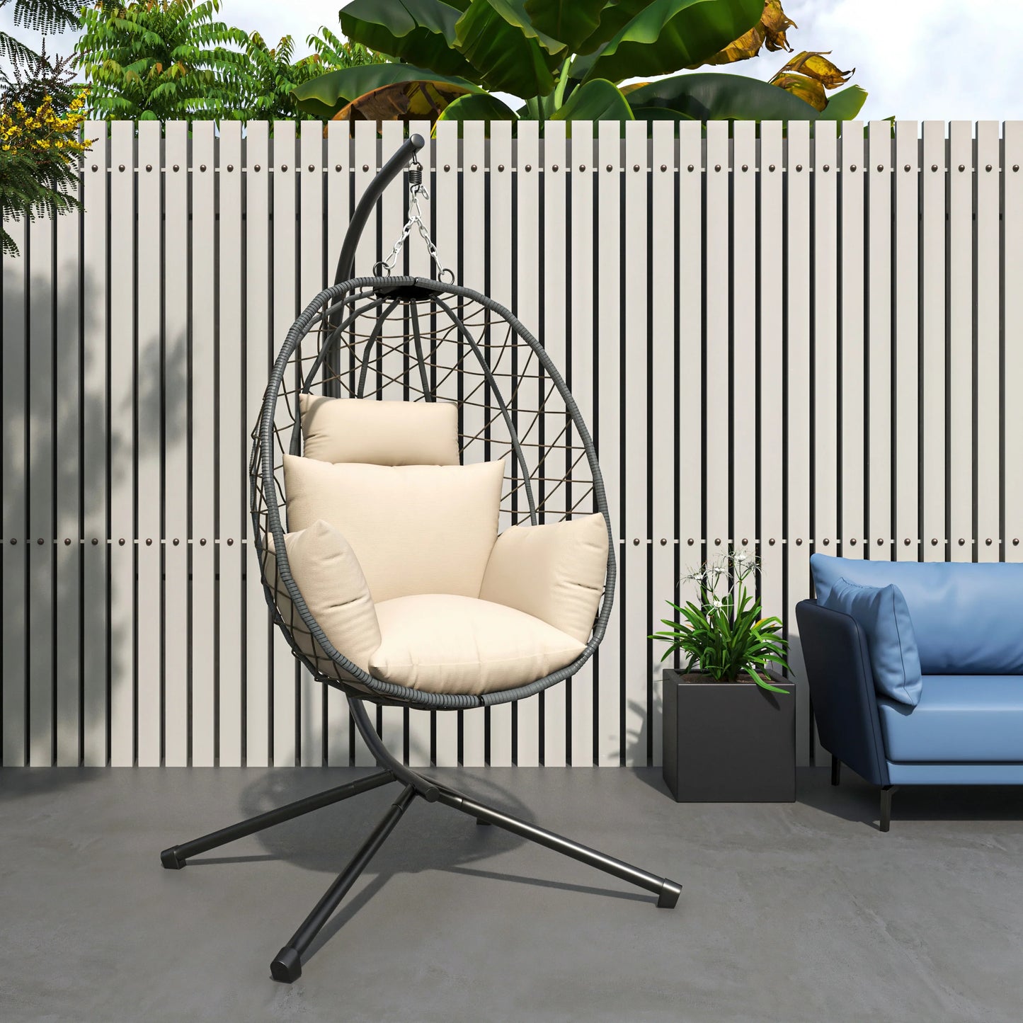 Summit Outdoor Single Person Egg Swing Chair in Grey Steel Frame With Removable Cushions - Elax Furniture