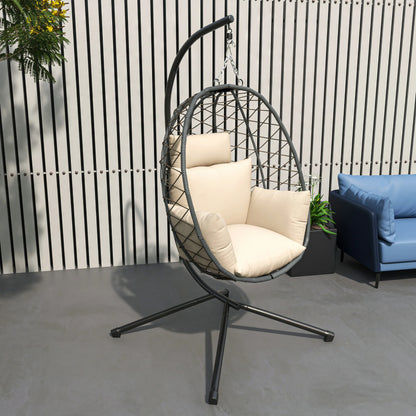 Summit Outdoor Single Person Egg Swing Chair in Grey Steel Frame With Removable Cushions - Elax Furniture