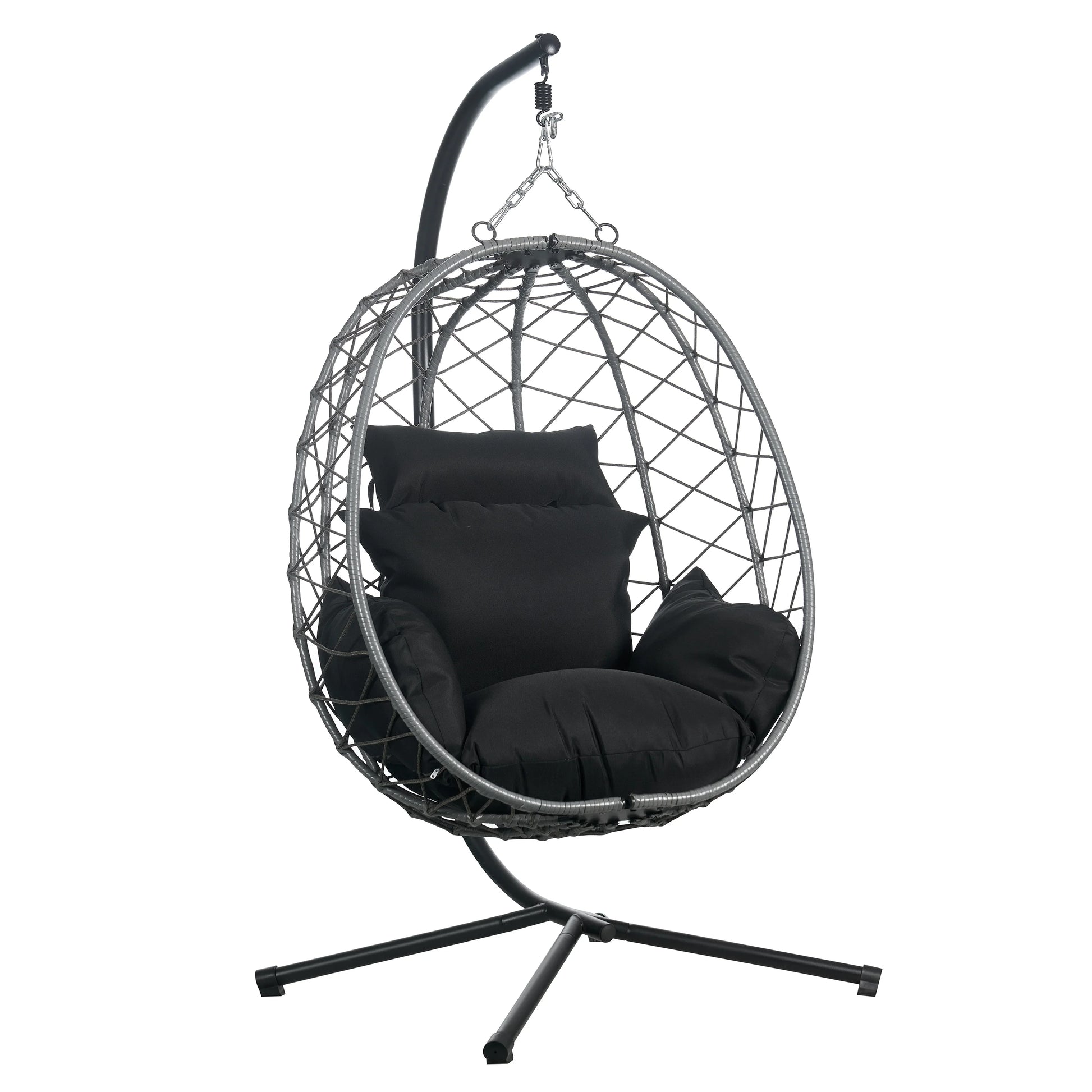 Summit Outdoor Single Person Egg Swing Chair in Grey Steel Frame With Removable Cushions - Elax Furniture