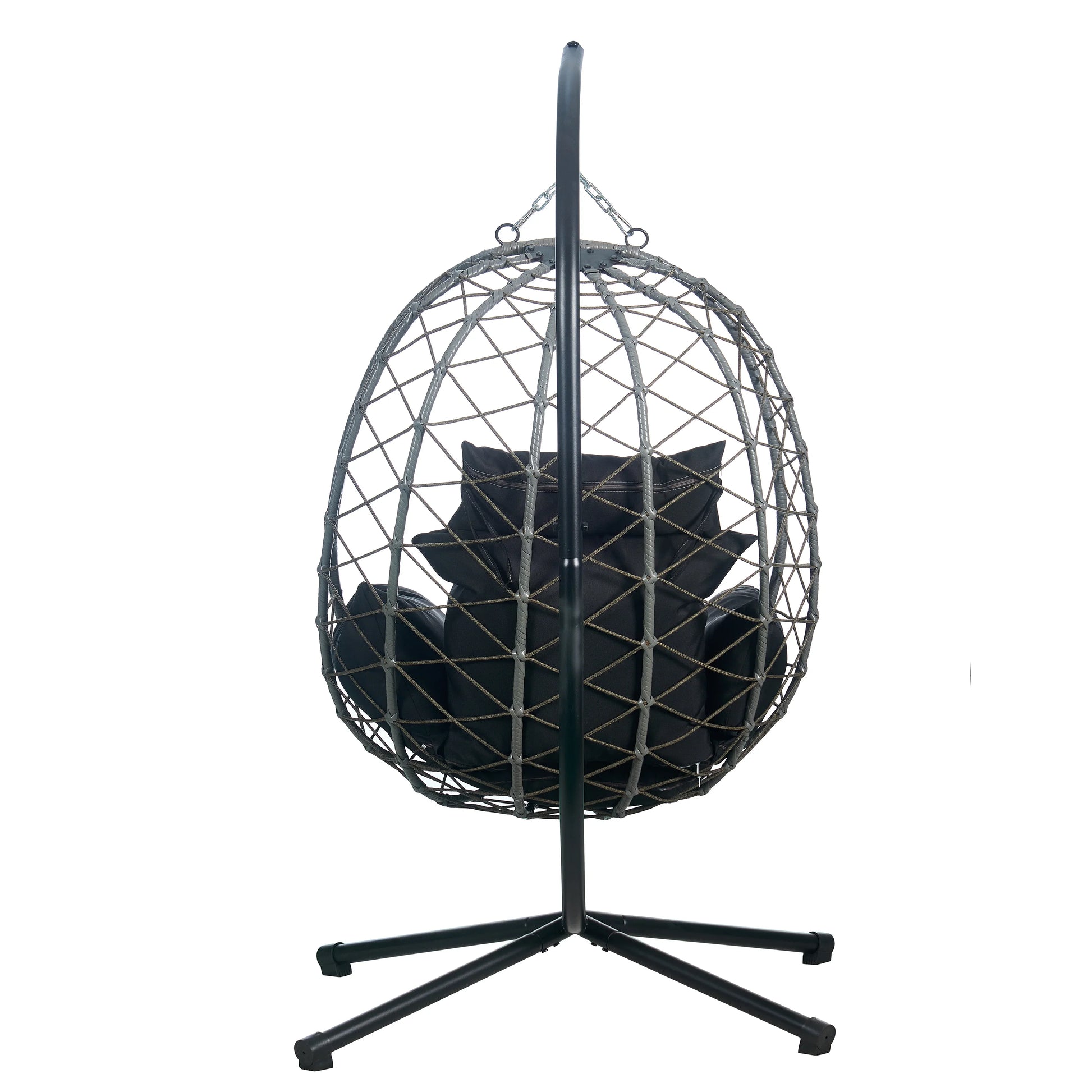 Summit Outdoor Single Person Egg Swing Chair in Grey Steel Frame With Removable Cushions - Elax Furniture