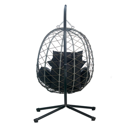Summit Outdoor Single Person Egg Swing Chair in Grey Steel Frame With Removable Cushions - Elax Furniture