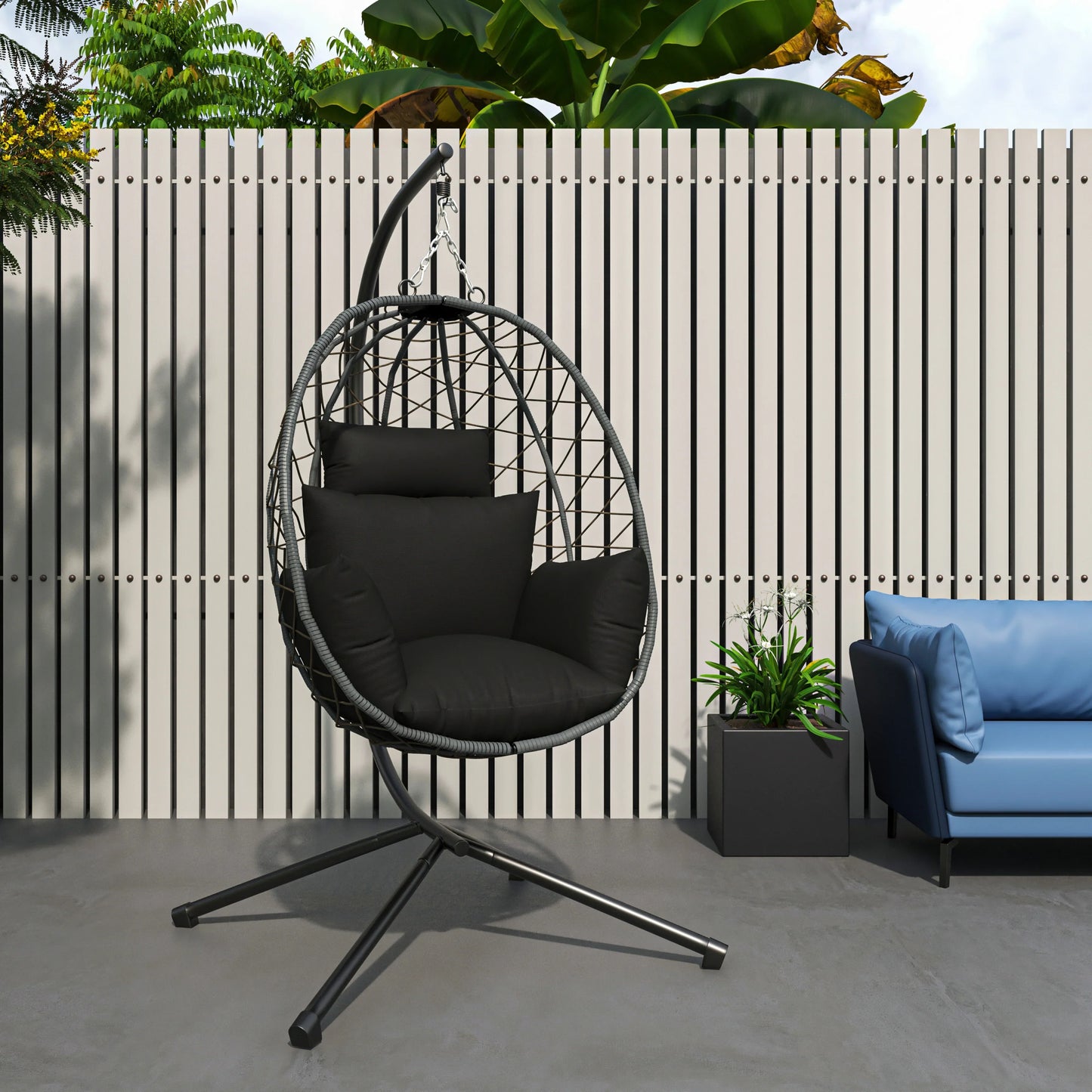 Summit Outdoor Single Person Egg Swing Chair in Grey Steel Frame With Removable Cushions - Elax Furniture